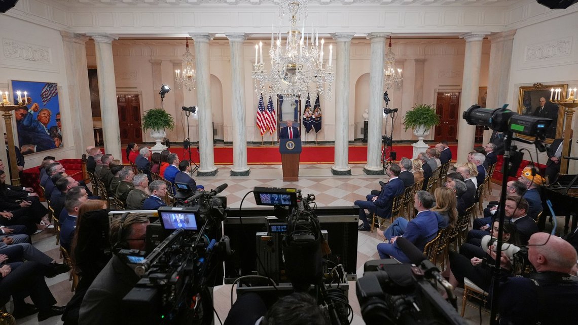President Donald Trump speaks about the Iran war from the Cross Hall of the White House on Wednesday, April 1, 2026, in Washington. (AP Photo/Alex Brandon, Pool) President Donald Trump speaks about the Iran war from the Cross Hall of the White House on Wednesday, April 1, 2026, in Washington. (AP Photo/Alex Brandon, Pool)