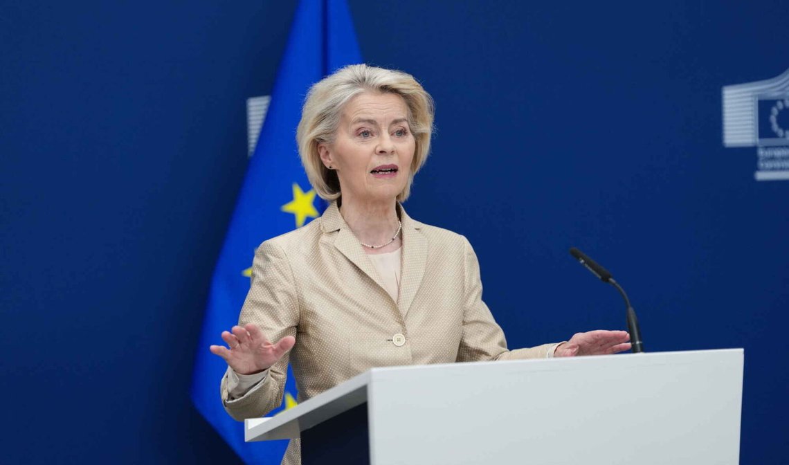 Ursula von der Leyen under en pressekonference i EU's hovedkvarter i Bruxelles den 18. marts 2026. Foto: Virginia Mayo / AP / NTB. Ursula von der Leyen under en pressekonference i EU's hovedkvarter i Bruxelles den 18. marts 2026. Foto: Virginia Mayo / AP / NTB.