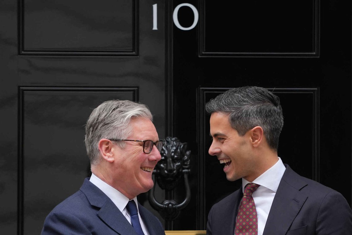 Storbritanniens premierminister Keir Starmer byder velkommen til Rob Jetten, Hollands premierminister, på Downing Street 10 i London, tirsdag den 14. april 2026. (AP Photo/Kirsty Wigglesworth, Pool) Storbritanniens premierminister Keir Starmer byder velkommen til Rob Jetten, Hollands premierminister, på Downing Street 10 i London, tirsdag den 14. april 2026. (AP Photo/Kirsty Wigglesworth, Pool)