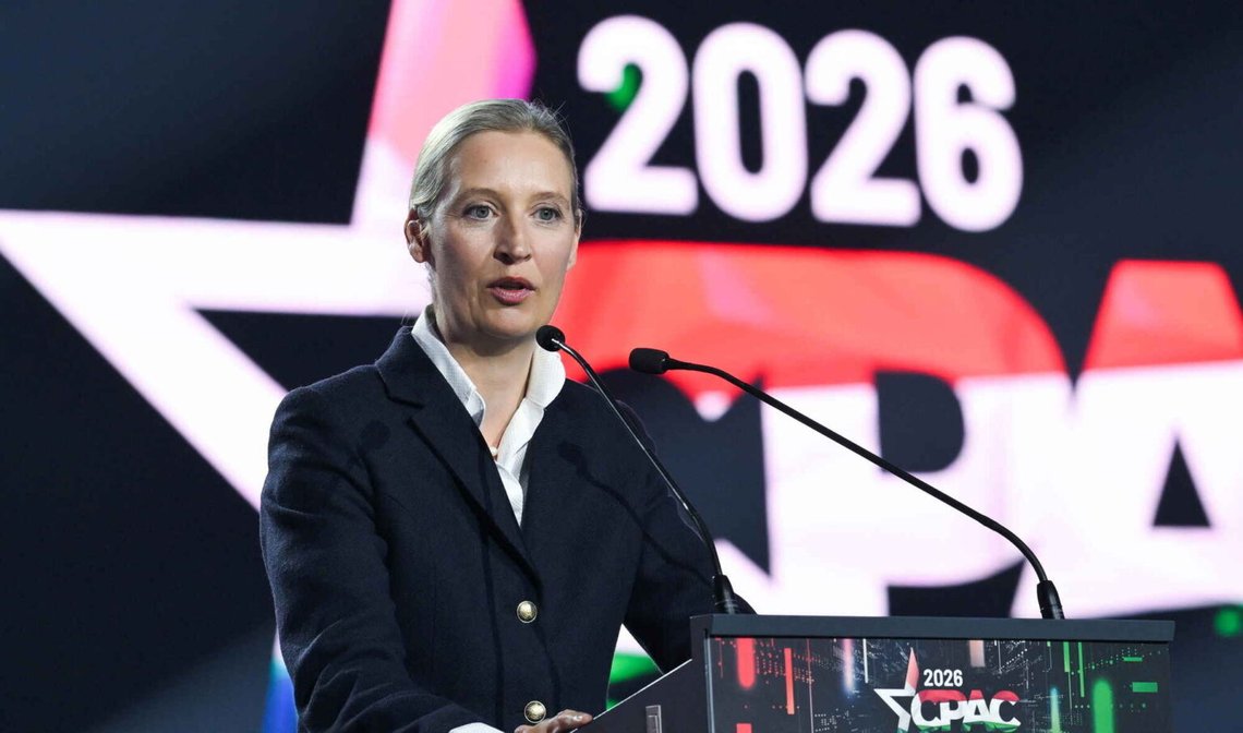 Alice Weidel taler ved den konservative politiske aktionskonference (CPAC) i Budapest den 21. marts 2026. Foto: Noemi Bruzak / MTI via AP / NTB. Alice Weidel taler ved den konservative politiske aktionskonference (CPAC) i Budapest den 21. marts 2026. Foto: Noemi Bruzak / MTI via AP / NTB.