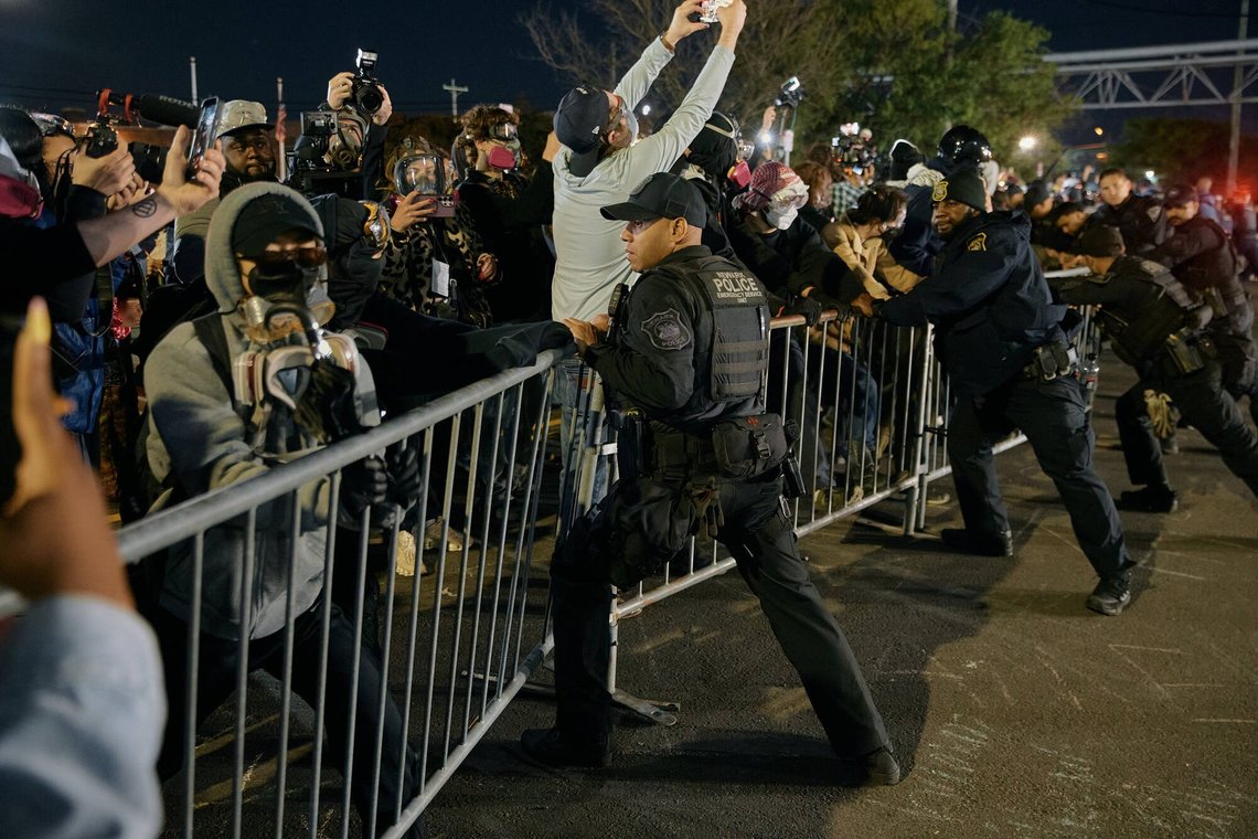 Police try to hold the line as protesters push the fences outside the Delaney Hall detention center during a protest against the transfer of detainees and federal immigration policies on Saturday, May 30, 2026, in Newark, N.J. (AP Photo/Andres Kudacki) Police try to hold the line as protesters push the fences outside the Delaney Hall detention center during a protest against the transfer of detainees and federal immigration policies on Saturday, May 30, 2026, in Newark, N.J. (AP Photo/Andres Kudacki)