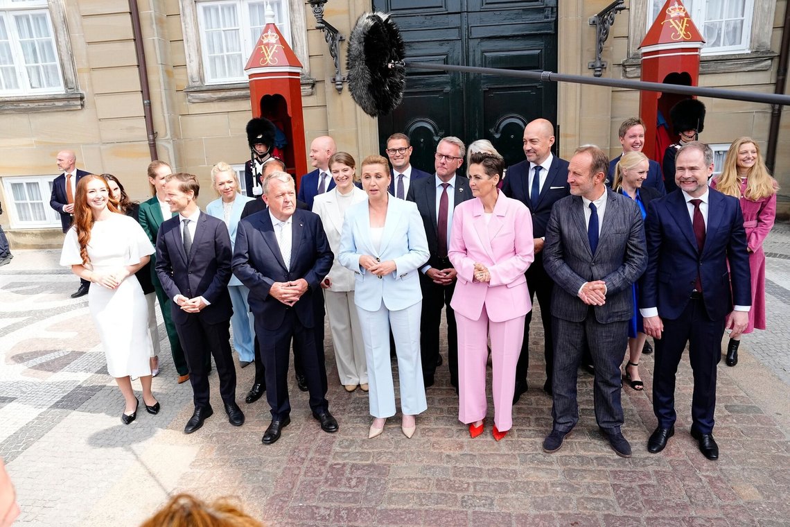 Mette Frederiksen, centre, in blue, speaks to the media after presenting a new government to the king at Amalienborg Castle in Copenhagen, Wednesday, June 3, 2026. (Sebastian Elias Uth/Ritzau Scanpix via AP) Mette Frederiksen, centre, in blue, speaks to the media after presenting a new government to the king at Amalienborg Castle in Copenhagen, Wednesday, June 3, 2026. (Sebastian Elias Uth/Ritzau Scanpix via AP)