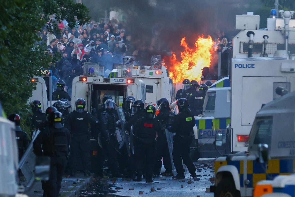Police attempt to clear protesters near Newtownabbey, in Belfast, Northern Ireland, Wednesday, June 10, 2026, following a stabbing incident on Monday night. (AP Photo/Peter Morrison) Police attempt to clear protesters near Newtownabbey, in Belfast, Northern Ireland, Wednesday, June 10, 2026, following a stabbing incident on Monday night. (AP Photo/Peter Morrison)