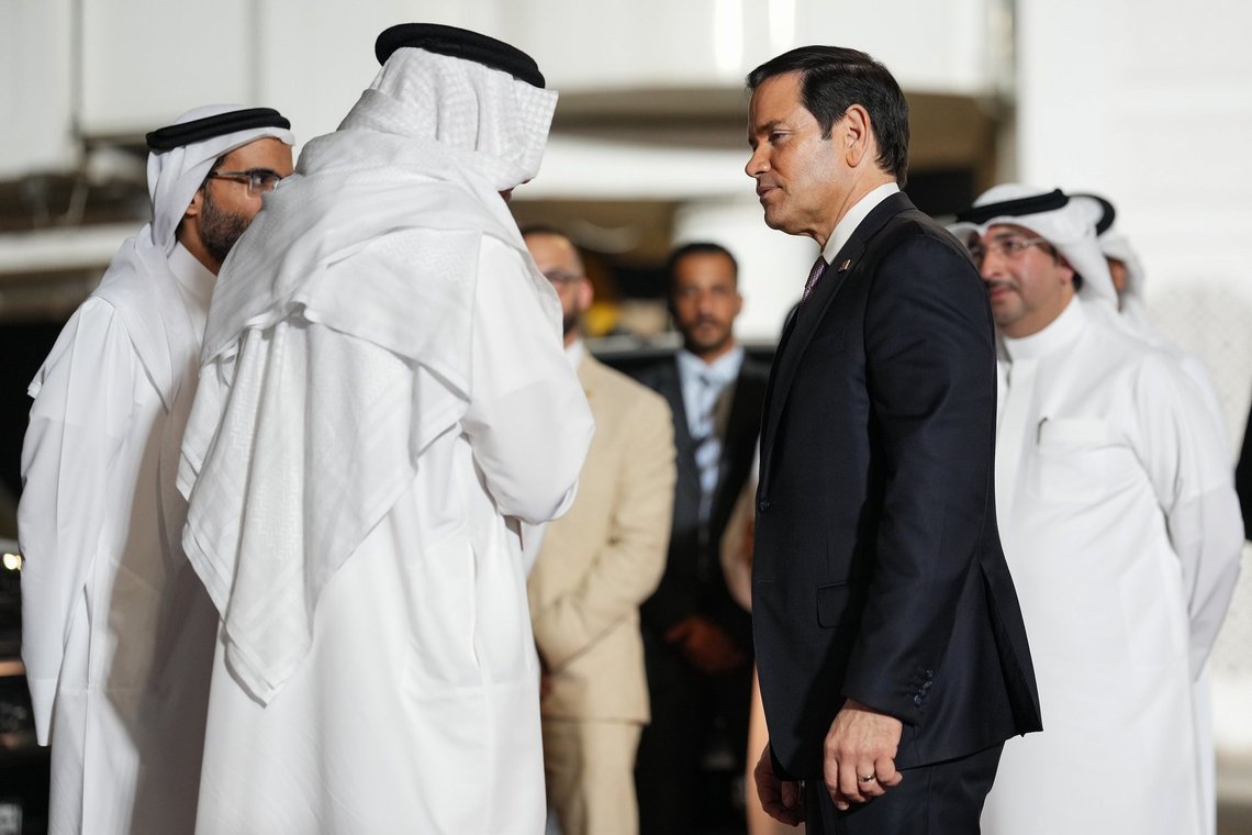 Bahrain's Foreign Minister Abdullatif bin Rashid Al Zayani speaks with U.S. Secretary of State Marco Rubio, right, upon arrival at Bahrain International Airport during his visit to the Middle East to discuss the interim deal between the U.S. and Iran with Arab Gulf allies, in Muharraq, near Manama, Bahrain, Wednesday June 24, 2026. (Eric Lee/Pool Photo via AP) Bahrain's Foreign Minister Abdullatif bin Rashid Al Zayani speaks with U.S. Secretary of State Marco Rubio, right, upon arrival at Bahrain International Airport during his visit to the Middle East to discuss the interim deal between the U.S. and Iran with Arab Gulf allies, in Muharraq, near Manama, Bahrain, Wednesday June 24, 2026. (Eric Lee/Pool Photo via AP)