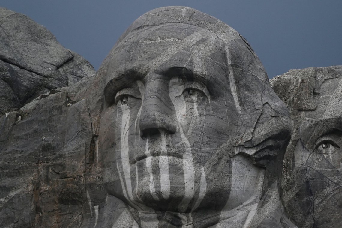 Rain runs down a sculpture of George Washington at Mount Rushmore National Memorial, Friday, July 3, 2026, in Keystone, S.D. (AP Photo/Matt Gade) Rain runs down a sculpture of George Washington at Mount Rushmore National Memorial, Friday, July 3, 2026, in Keystone, S.D. (AP Photo/Matt Gade)