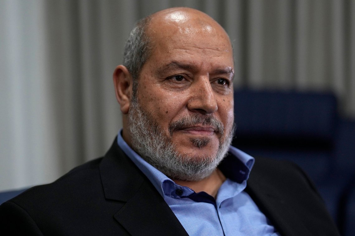 FILE - Khalil al-Hayya, a high-ranking Hamas official who has represented the Palestinian militant group in negotiations for a cease-fire and hostage exchange deal, speaks during an interview with The Associated Press in Istanbul, Turkey, April 24, 2024. (AP Photo/Khalil Hamra) FILE - Khalil al-Hayya, a high-ranking Hamas official who has represented the Palestinian militant group in negotiations for a cease-fire and hostage exchange deal, speaks during an interview with The Associated Press in Istanbul, Turkey, April 24, 2024. (AP Photo/Khalil Hamra)