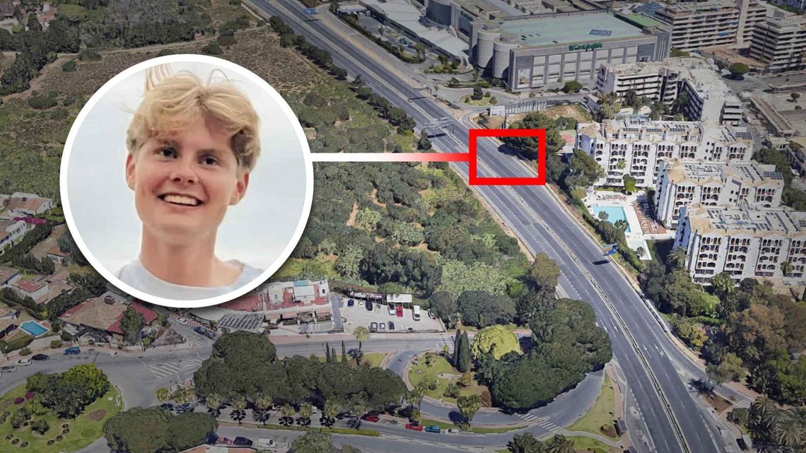 Den 20-årige Even Vinsjevik Ervik blev ramt og dræbt på en mørk strækning af motorvejen lige bag Puerto Banús centrum i 2021. De overlevende har ikke fået svar på, hvad der egentlig skete med ham. (Montage: Google/Privat) Den 20-årige Even Vinsjevik Ervik blev ramt og dræbt på en mørk strækning af motorvejen lige bag Puerto Banús centrum i 2021. De overlevende har ikke fået svar på, hvad der egentlig skete med ham. (Montage: Google/Privat)