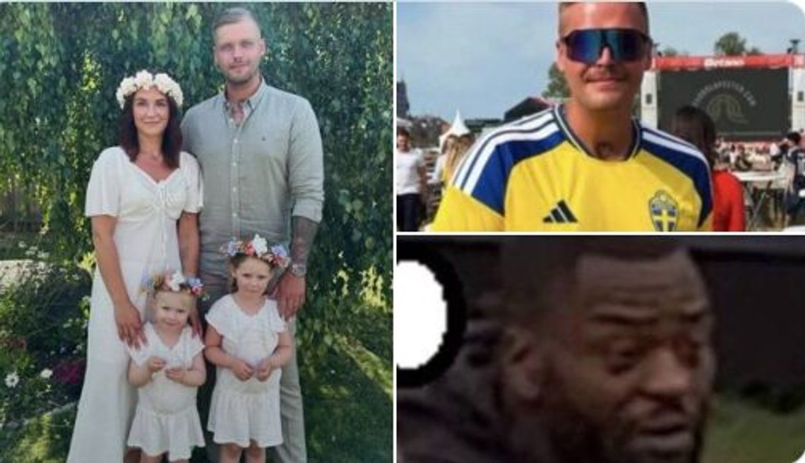 Billeder af Zedig med sin familie, Zedig i en svensk landsholdsuniform, og den formodede gerningsmand. Foto: X/Visegrad 24 Billeder af Zedig med sin familie, Zedig i en svensk landsholdsuniform, og den formodede gerningsmand. Foto: X/Visegrad 24