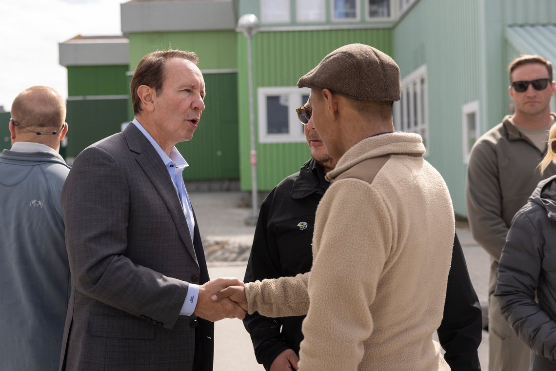 USA's special envoy to Greenland, the Republican governor Jeff Landry in Nuuk, Greenland, Wednesday, May 20, 2026. Jeff Landry, who is also the Republican governor of the US state of Louisiana, arrived in Greenland on Sunday. Jeff Landry has participated in the business fair Future Greenland in Nuuk. Jeff Landry returns home from Greenland on Wednesday. (Photo: Christian Klindt Sølbeck/Scanpix 2026) USA's special envoy to Greenland, the Republican governor Jeff Landry in Nuuk, Greenland, Wednesday, May 20, 2026. Jeff Landry, who is also the Republican governor of the US state of Louisiana, arrived in Greenland on Sunday. Jeff Landry has participated in the business fair Future Greenland in Nuuk. Jeff Landry returns home from Greenland on Wednesday. (Photo: Christian Klindt Sølbeck/Scanpix 2026)