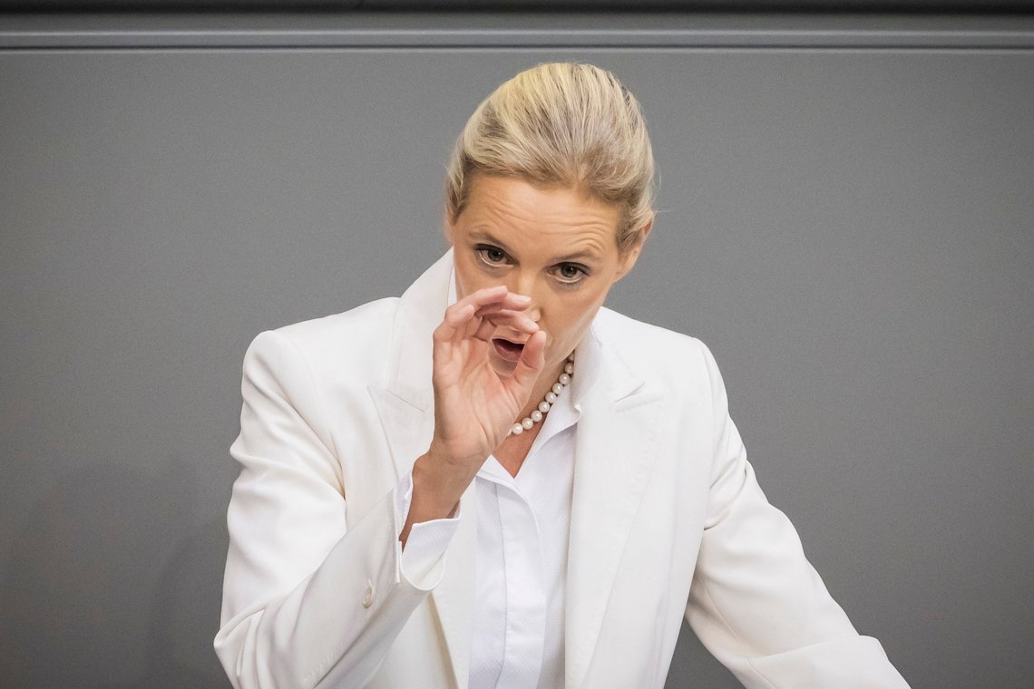 Federal chairwoman and parliamentary group leader of the AfD Alice Weidel opens the general debate as part of the budget deliberations in the Bundestag, in Berlin, Wednesday Sept. 9, 2026 (Christoph Soeder/dpa via AP) Federal chairwoman and parliamentary group leader of the AfD Alice Weidel opens the general debate as part of the budget deliberations in the Bundestag, in Berlin, Wednesday Sept. 9, 2026 (Christoph Soeder/dpa via AP)