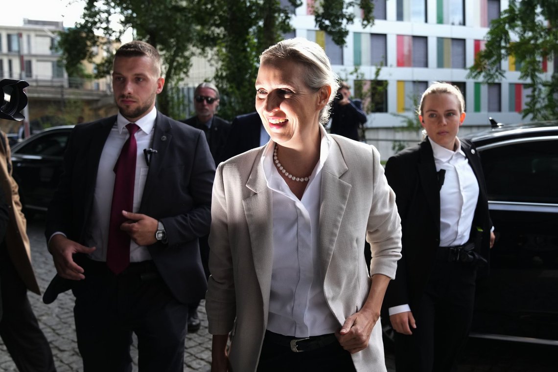 Co-leader of Alternative for Germany party, or AfD, Alice Weidel, arrives for a press conference in Berlin, Germany, Monday, Sept. 7, 2026. (AP Photo/Ebrahim Noroozi) Co-leader of Alternative for Germany party, or AfD, Alice Weidel, arrives for a press conference in Berlin, Germany, Monday, Sept. 7, 2026. (AP Photo/Ebrahim Noroozi)