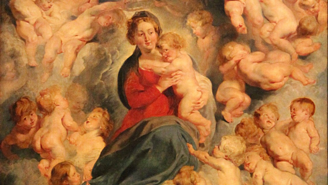 «La Vierge à l'Enfant entourée des saints Innocents», huile sur bois (Hauteur. 138 cm ; largeur. 100 cm) de Pierre Paul Rubens. – Œuvre executée vers 1618, appartenant au musée du Louvre (Paris). - Ref. Nº INV 1763, photographiée lors de l’exposition temporaire « Rubens et son Temps » au musée du Louvre-Lens. «La Vierge à l'Enfant entourée des saints Innocents», huile sur bois (Hauteur. 138 cm ; largeur. 100 cm) de Pierre Paul Rubens. – Œuvre executée vers 1618, appartenant au musée du Louvre (Paris). - Ref. Nº INV 1763, photographiée lors de l’exposition temporaire « Rubens et son Temps » au musée du Louvre-Lens.