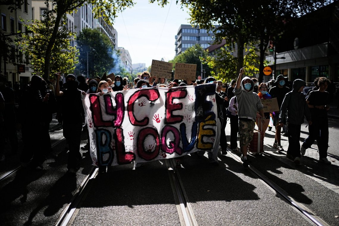 Students hold a banner reading : "High school blockaded" during a protest against under-resourced schools in Lyon, France, Friday, Oct. 2, 2026. (AP Photo/Laurent Cipriani) Students hold a banner reading : "High school blockaded" during a protest against under-resourced schools in Lyon, France, Friday, Oct. 2, 2026. (AP Photo/Laurent Cipriani)