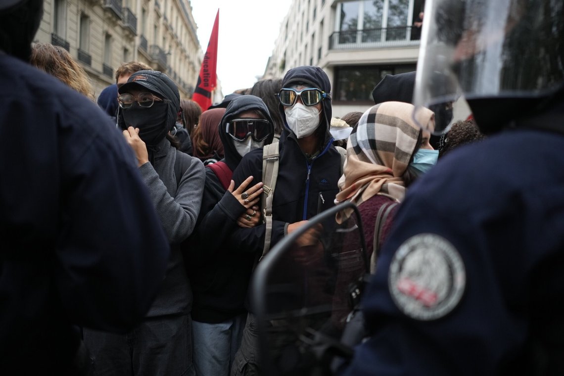 Students face policemen near Sciences Po University as they protest against under-resourced schools, in Paris, Wednesday, Oct. 7, 2026. (AP Photo/Thibault Camus) Students face policemen near Sciences Po University as they protest against under-resourced schools, in Paris, Wednesday, Oct. 7, 2026. (AP Photo/Thibault Camus)