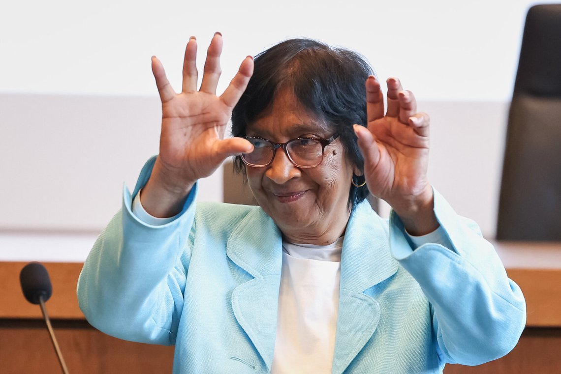 Navanethem "Navi" Pillay, leder af FN's Menneskerettighedsråd og modtager af en fredspris, stod i spidsen for en kommission bestående af islamiske nationer, Rusland, Kina og deres allierede, der konkluderede, at Israel har begået folkedrab. Foto: Daniel Karmann/dpa via AP Navanethem "Navi" Pillay, leder af FN's Menneskerettighedsråd og modtager af en fredspris, stod i spidsen for en kommission bestående af islamiske nationer, Rusland, Kina og deres allierede, der konkluderede, at Israel har begået folkedrab. Foto: Daniel Karmann/dpa via AP