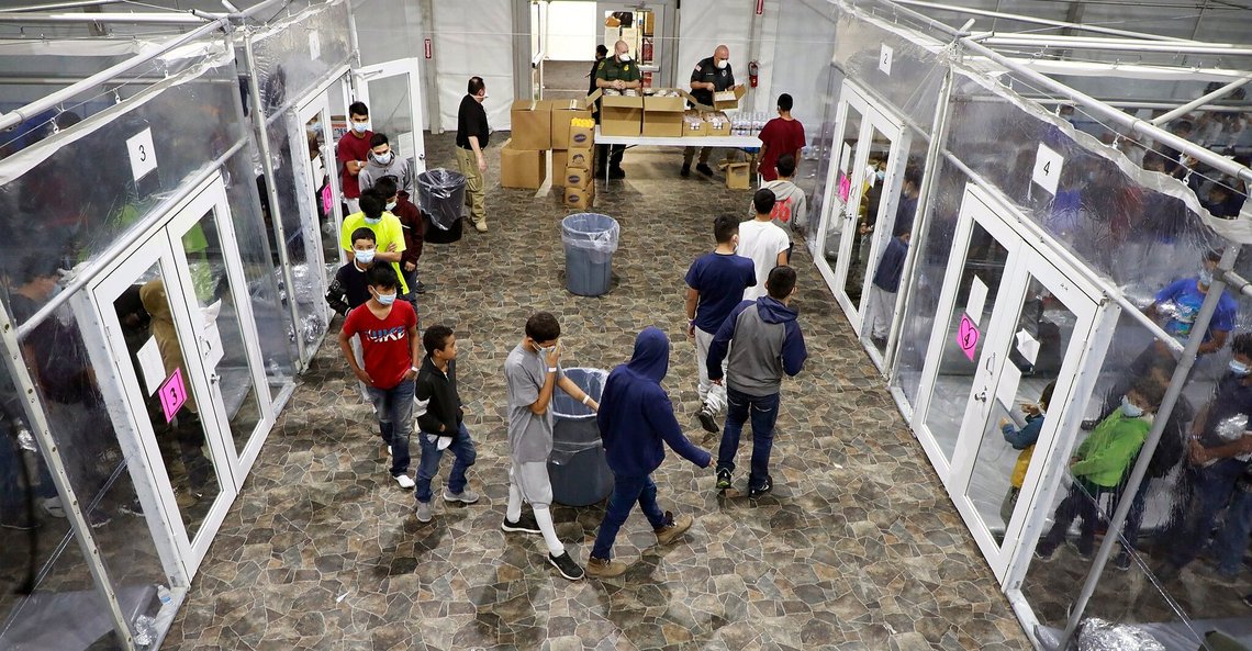 FILE - Children lie inside a pod at the main detention centre for unaccompanied children in the Rio Grande Valley run by U.S. Customs and Border Protection (CBP), in Donna, Texas, March 17, 2021. Photo: CBP Photography, Public domain, Wikimedia Commons FILE - Children lie inside a pod at the main detention centre for unaccompanied children in the Rio Grande Valley run by U.S. Customs and Border Protection (CBP), in Donna, Texas, March 17, 2021. Photo: CBP Photography, Public domain, Wikimedia Commons