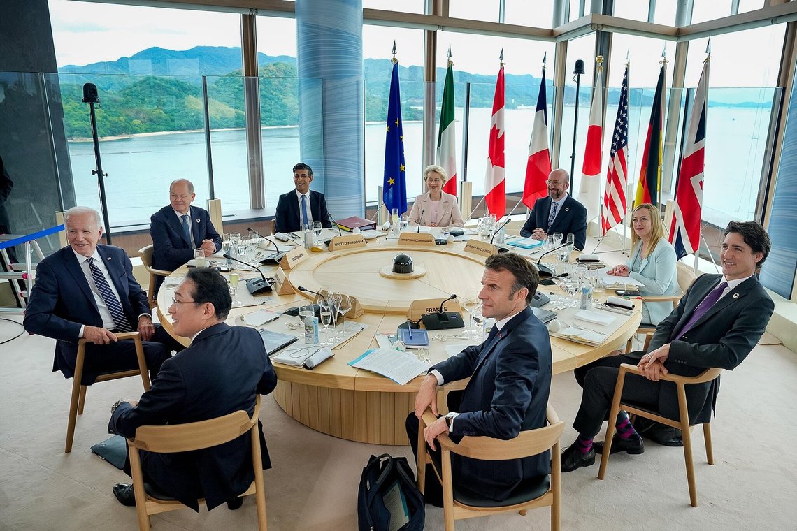 G7 leaders meeting in Hiroshima, Japan, May 2023. Photo: The White House, Public domain, via Wikimedia Commons G7 leaders meeting in Hiroshima, Japan, May 2023. Photo: The White House, Public domain, via Wikimedia Commons