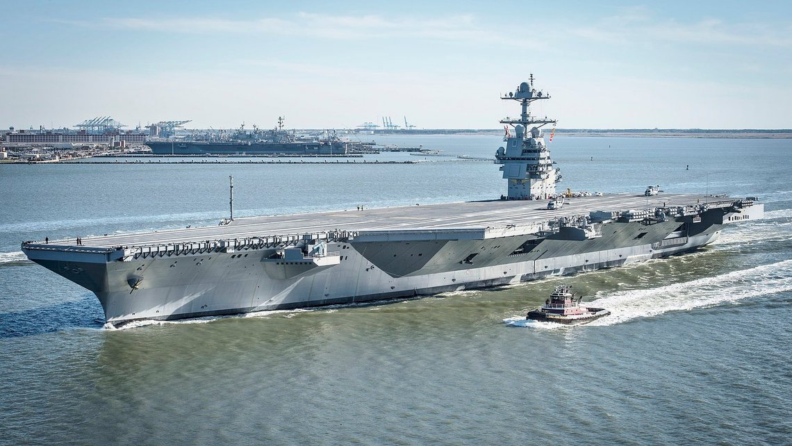 The American aircraft carrier USS Gerald R. Ford on its way into the Oslo Fjord, here in Drøbak on Wednesday morning. The ship is the world's largest warship and will be in port in Oslo for four days. Photo: U.S. Navy photo by Mass Communication Specialist 2nd Class Ridge Leoni, Public domain, via Wikimedia Commons The American aircraft carrier USS Gerald R. Ford on its way into the Oslo Fjord, here in Drøbak on Wednesday morning. The ship is the world's largest warship and will be in port in Oslo for four days. Photo: U.S. Navy photo by Mass Communication Specialist 2nd Class Ridge Leoni, Public domain, via Wikimedia Commons