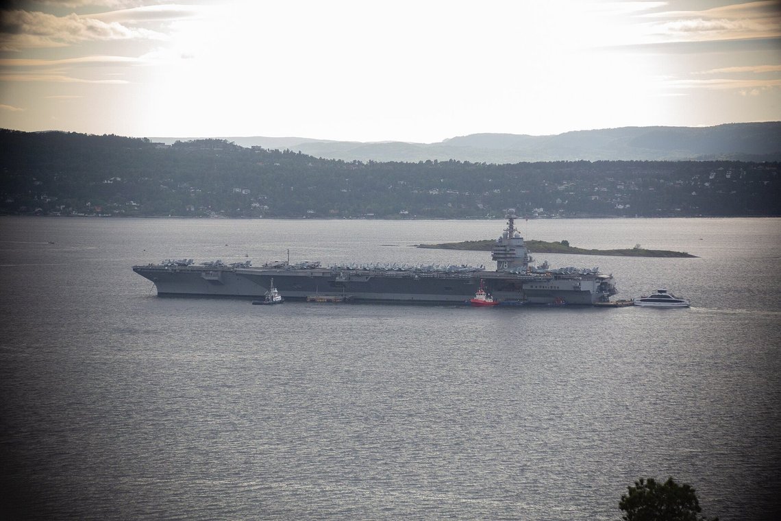 The American aircraft carrier USS Gerald R. Ford in Oslofjorden during her visit on May 24, 2023 for NATO exercises.. The ship is the world's largest warship and will be in port in Oslo for four days. Photo: Jonas Tisell, CC BY 4.0, Wikimedia Commons The American aircraft carrier USS Gerald R. Ford in Oslofjorden during her visit on May 24, 2023 for NATO exercises.. The ship is the world's largest warship and will be in port in Oslo for four days. Photo: Jonas Tisell, CC BY 4.0, Wikimedia Commons