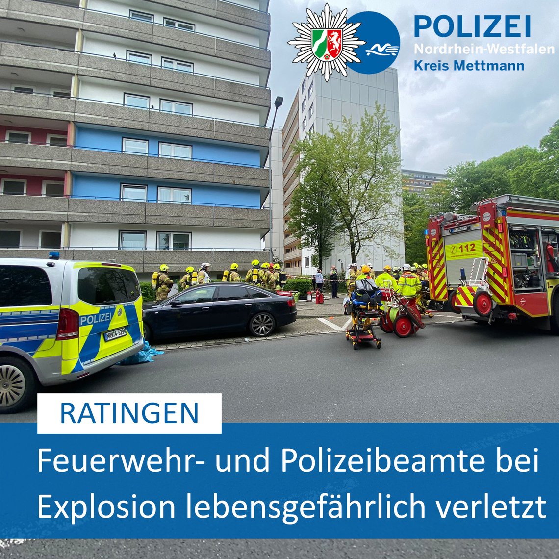 The explosion occurred on Thursday morning in Ratingen in the state of North Rhine-Westphalia. A major rescue operation is underway at the site. Photo: German Police department, Twitter The explosion occurred on Thursday morning in Ratingen in the state of North Rhine-Westphalia. A major rescue operation is underway at the site. Photo: German Police department, Twitter