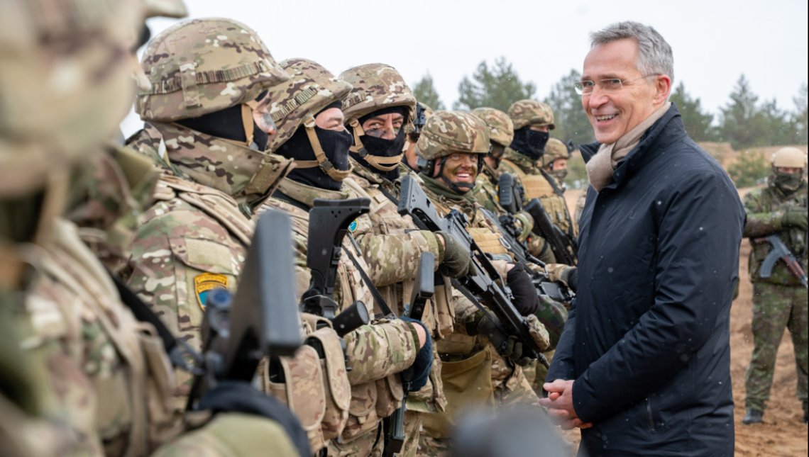 NATO Secretary General Jens Stoltenberg visiting NATO soldier at Ādaži military base in Latvia in February 2022. Photo: NATO.int NATO Secretary General Jens Stoltenberg visiting NATO soldier at Ādaži military base in Latvia in February 2022. Photo: NATO.int