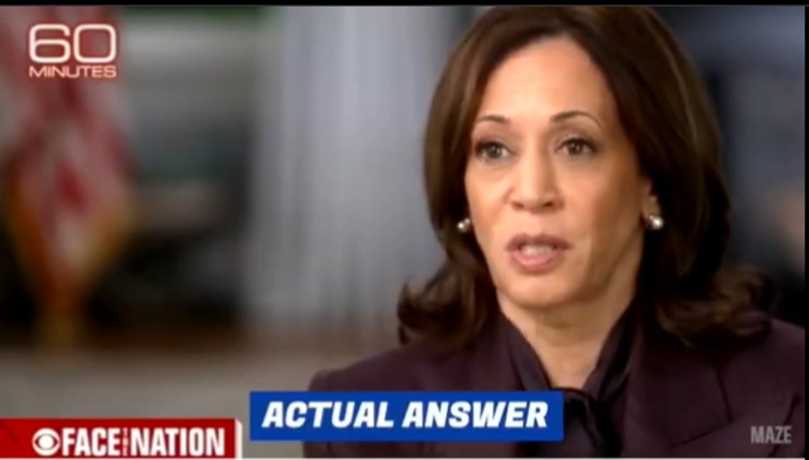 Kamala Harris answered so poorly that 60 Minutes found it necessary to embellish her answers. Still image X/ End Wokeness Kamala Harris answered so poorly that 60 Minutes found it necessary to embellish her answers. Still image X/ End Wokeness