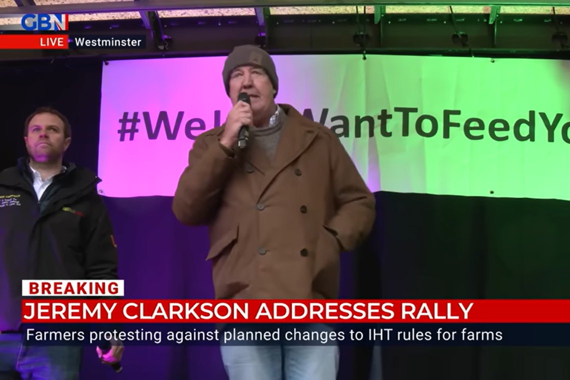 Former Top Gear star Jeremy Clarkson has become a farmer, and took part in this weekend's farmer demonstration in London. Now he's being welcomed into politics. Still image YouTube Former Top Gear star Jeremy Clarkson has become a farmer, and took part in this weekend's farmer demonstration in London. Now he's being welcomed into politics. Still image YouTube