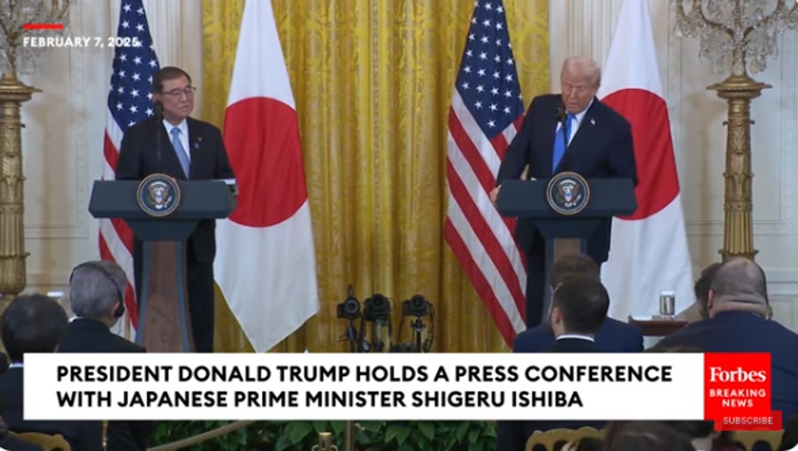 Donald J. Trump met the Japanese Prime Minister Shigeru Ishiba in The White House on friday. Screenshot YouTube Donald J. Trump met the Japanese Prime Minister Shigeru Ishiba in The White House on friday. Screenshot YouTube