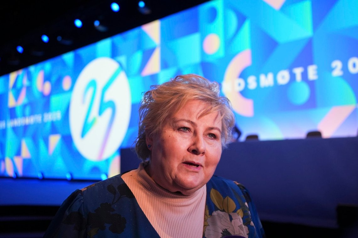 Gardermoen 20250322.
Partileder Erna Solberg på Høyres Landsmøte på Gardermoen.
Foto: Terje Pedersen / NTB Gardermoen 20250322.
Partileder Erna Solberg på Høyres Landsmøte på Gardermoen.
Foto: Terje Pedersen / NTB