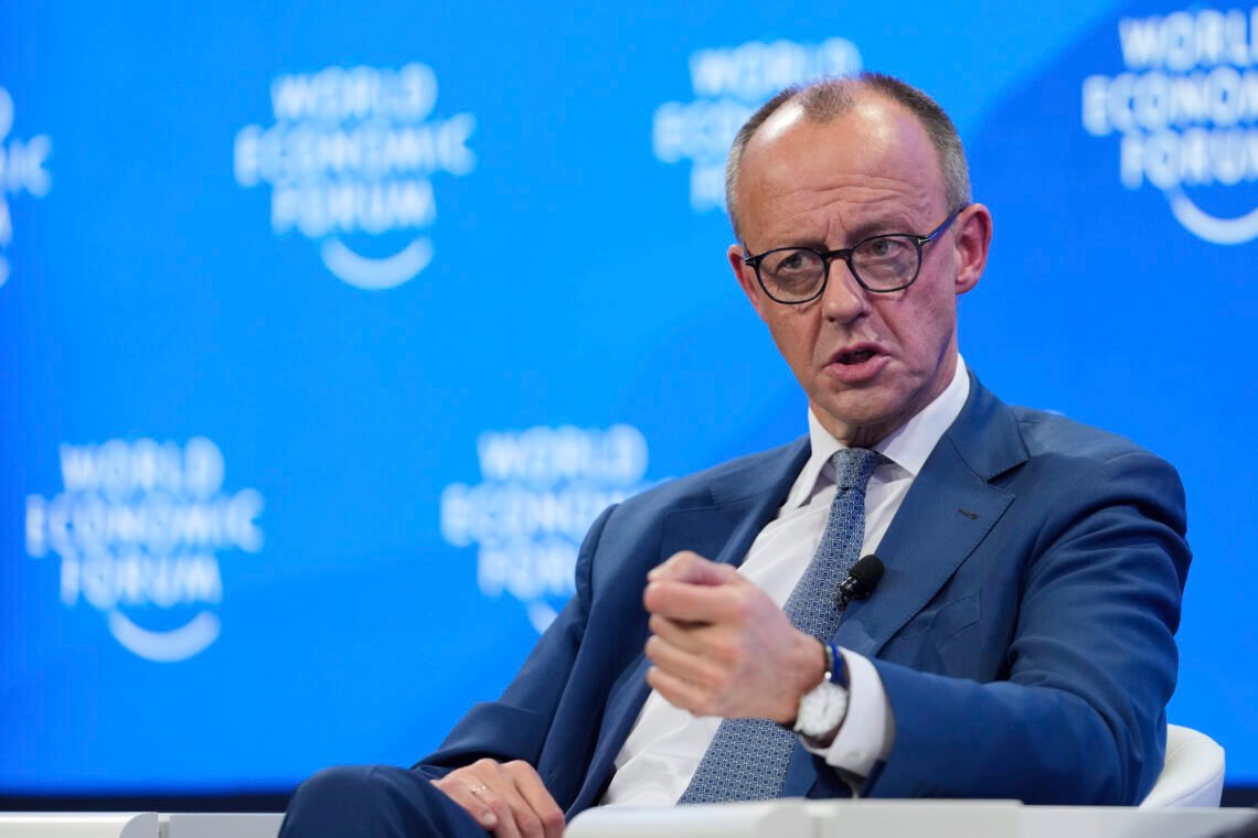 German opposition leader and chairman of the Christian Democratic Union party Friedrich Merz attends the Annual Meeting of World Economic Forum in Davos, Switzerland, Tuesday, Jan. 21, 2025. (AP Photo/Markus Schreiber) German opposition leader and chairman of the Christian Democratic Union party Friedrich Merz attends the Annual Meeting of World Economic Forum in Davos, Switzerland, Tuesday, Jan. 21, 2025. (AP Photo/Markus Schreiber)