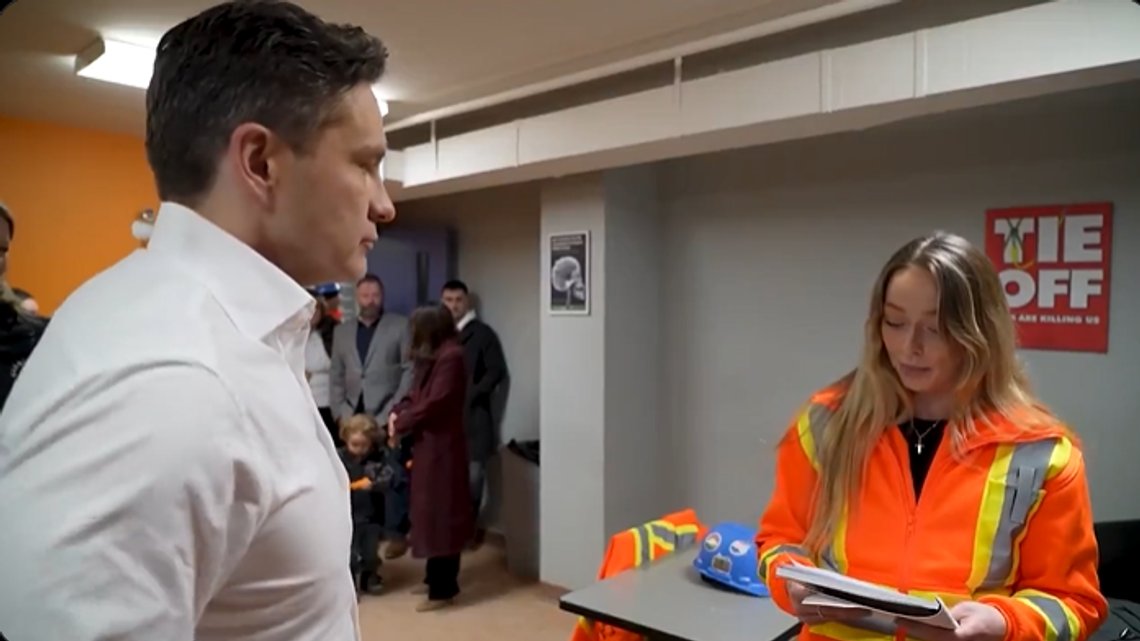 Pierre Poilievre is being interviewed by a young journalism student, who comes across as conservative. Still image video/ X Pierre Poilievre is being interviewed by a young journalism student, who comes across as conservative. Still image video/ X
