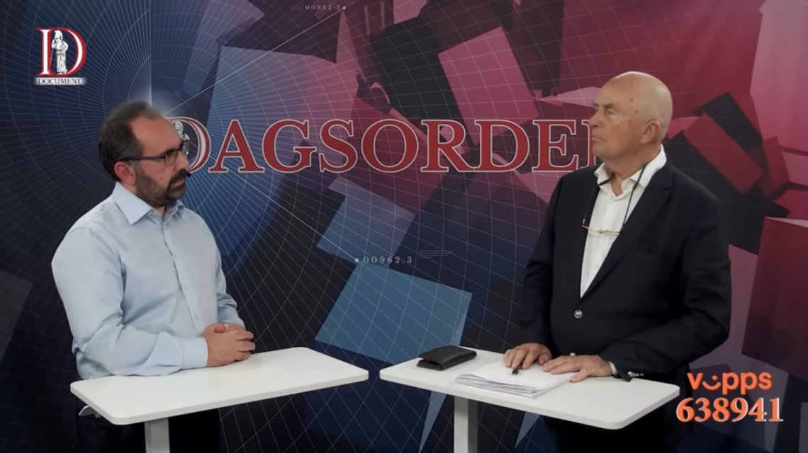 Panagiotis Pavlos hosted on Document.no Doc-TV’s Dagsorden television show by Hans Rustad, Oslo, Wednesday, October 15, 2025. Panagiotis Pavlos hosted on Document.no Doc-TV’s Dagsorden television show by Hans Rustad, Oslo, Wednesday, October 15, 2025.