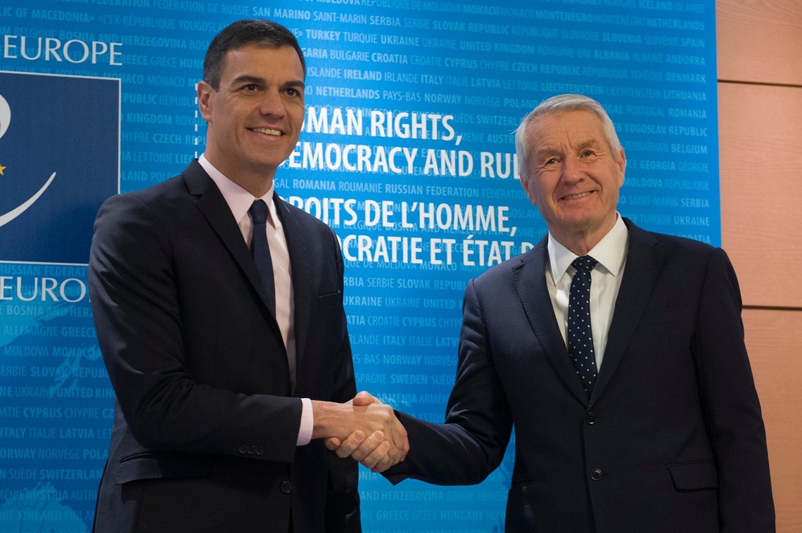Jagland meets with Spanish Prime Minister Pedro Sánchez in Strasbourg, 7 February 2019 Photo: Wikimedia Commons Jagland meets with Spanish Prime Minister Pedro Sánchez in Strasbourg, 7 February 2019 Photo: Wikimedia Commons