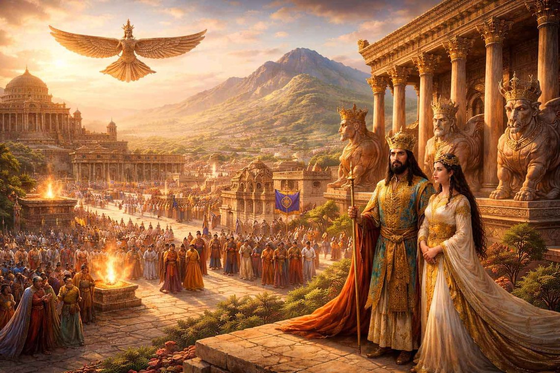 The Shah returns to his Persian people. Illustration by ChatGPT. The Shah returns to his Persian people. Illustration by ChatGPT.