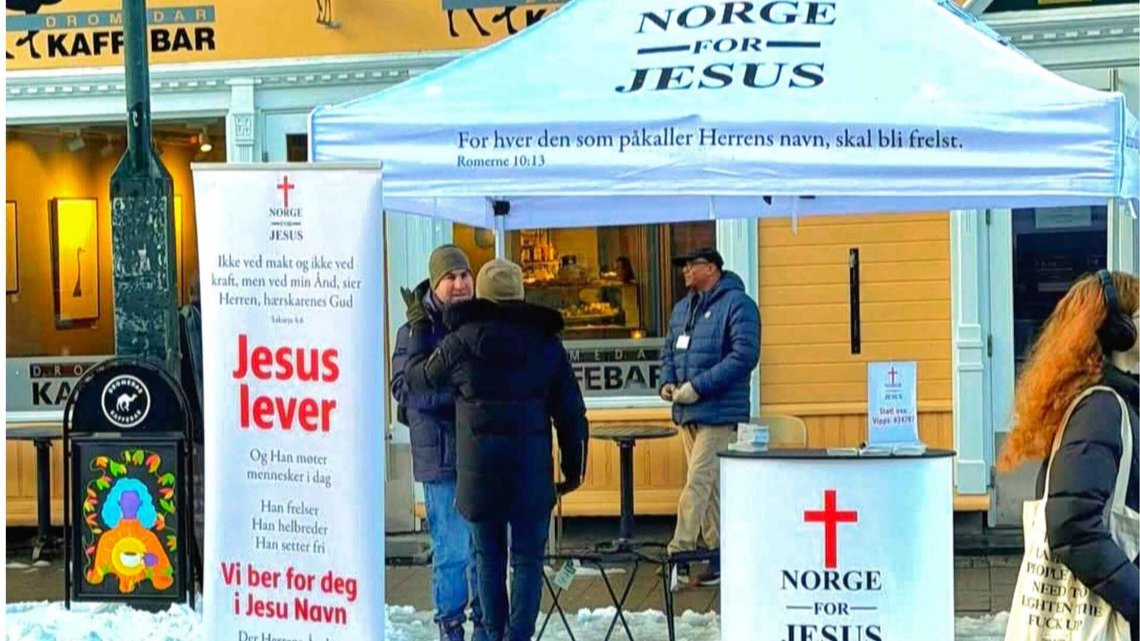 Norge for Jesus began street evangelisation in Trondheim on Saturday 21 February 2026, and is highly satisfied with the response. Photo: Facebook. Norge for Jesus began street evangelisation in Trondheim on Saturday 21 February 2026, and is highly satisfied with the response. Photo: Facebook.
