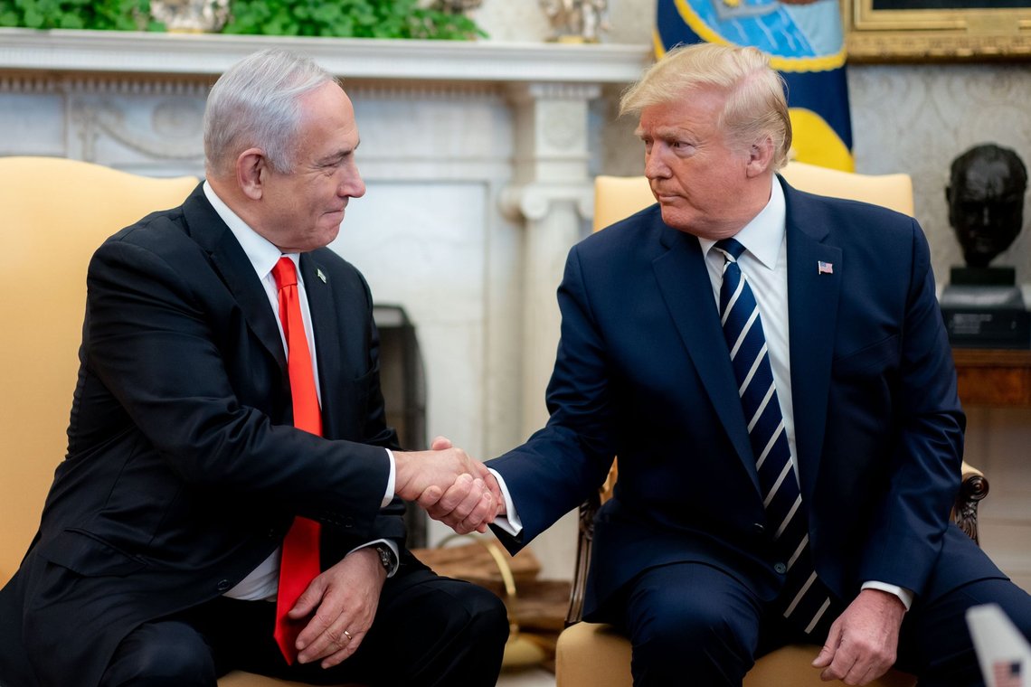President Donald J. Trump and Vice President Mike Pence participate in an expanded bilateral meeting with Israeli Prime Minister Benjamin Netanyahu Monday, Jan. 27, 2020, in the Oval Office of the White House. (Official White House Photo by D. Myles Cullen) President Donald J. Trump and Vice President Mike Pence participate in an expanded bilateral meeting with Israeli Prime Minister Benjamin Netanyahu Monday, Jan. 27, 2020, in the Oval Office of the White House. (Official White House Photo by D. Myles Cullen)