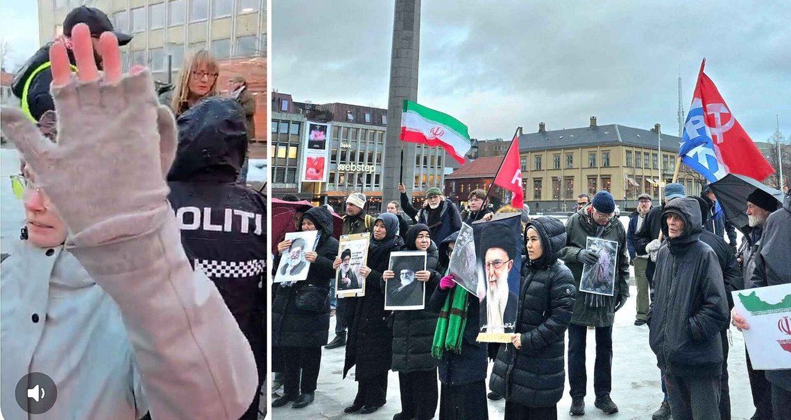 Document journalist physically removed while trying to document self-described "refugees" mourning Iran's Ayatollah Khamenei in Trondheim on March 3, 2026. Police sided with the Palestine Committee, effectively declaring the press is no longer free in Norway.
Photo: Bente Haarstad / Veslemøy Lian. Document journalist physically removed while trying to document self-described "refugees" mourning Iran's Ayatollah Khamenei in Trondheim on March 3, 2026. Police sided with the Palestine Committee, effectively declaring the press is no longer free in Norway.
Photo: Bente Haarstad / Veslemøy Lian.