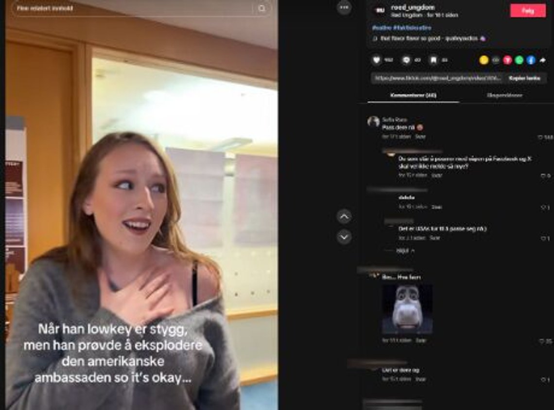 Red Youth, the youth wing of the Red Party, attempted to make humour out of the attack on the American embassy in a video on TikTok. Video still. Red Youth, the youth wing of the Red Party, attempted to make humour out of the attack on the American embassy in a video on TikTok. Video still.