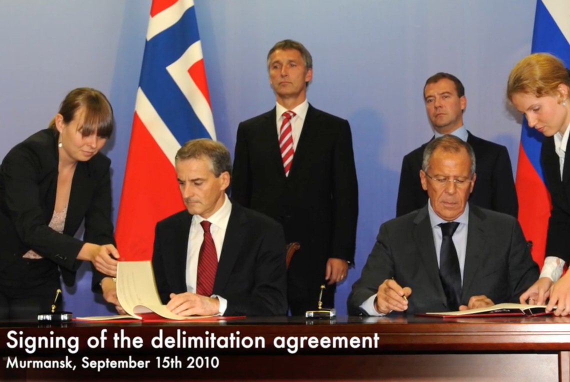 The 2010 Barents Sea agreement ended a decades-long dispute by drawing a compromise between Norway’s median-line principle and the Soviet-era sector claim — a controversial approach with little standing in modern maritime law. Although presented as a diplomatic success, the settlement marked a clear shift away from Norway’s long-held legal position and granted Russia a substantial share of a previously disputed and potentially resource-rich area. Critics contend that Norway accepted significant concessions in order to secure a deal with Moscow. Video still. The 2010 Barents Sea agreement ended a decades-long dispute by drawing a compromise between Norway’s median-line principle and the Soviet-era sector claim — a controversial approach with little standing in modern maritime law. Although presented as a diplomatic success, the settlement marked a clear shift away from Norway’s long-held legal position and granted Russia a substantial share of a previously disputed and potentially resource-rich area. Critics contend that Norway accepted significant concessions in order to secure a deal with Moscow. Video still.