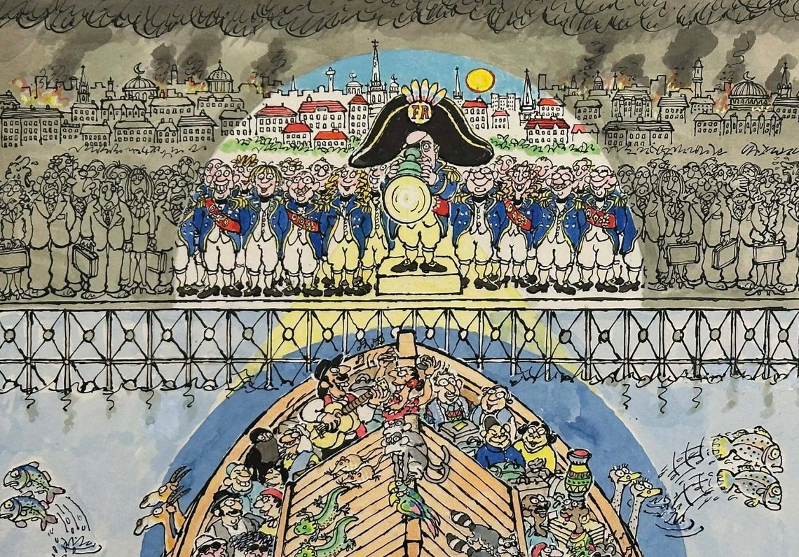The Noah’s Ark of multicultural New Sweden. Its elite, symbolized by former PM Fredrik Reinfeldt, traded a safe, homogeneous social democracy for “humanitarian superpower” status. A formerly peaceful country with almost no crime is now trapped in endless gang violence and low-level civil war.
Cartoon: Ed McLachlan | Copyright document.no / document.news The Noah’s Ark of multicultural New Sweden. Its elite, symbolized by former PM Fredrik Reinfeldt, traded a safe, homogeneous social democracy for “humanitarian superpower” status. A formerly peaceful country with almost no crime is now trapped in endless gang violence and low-level civil war.
Cartoon: Ed McLachlan | Copyright document.no / document.news