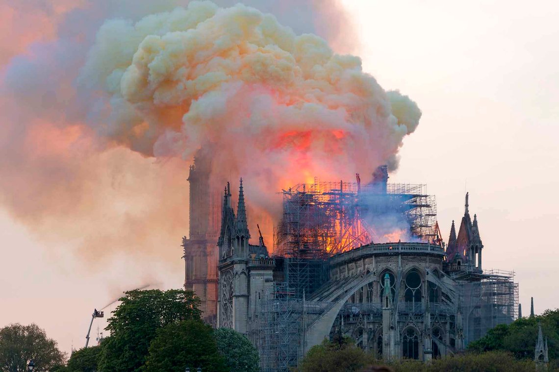 Notre-Dame on fire, 15 April 2019. Photo: GodefroyParis / CC BY-SA 4.0 Notre-Dame on fire, 15 April 2019. Photo: GodefroyParis / CC BY-SA 4.0