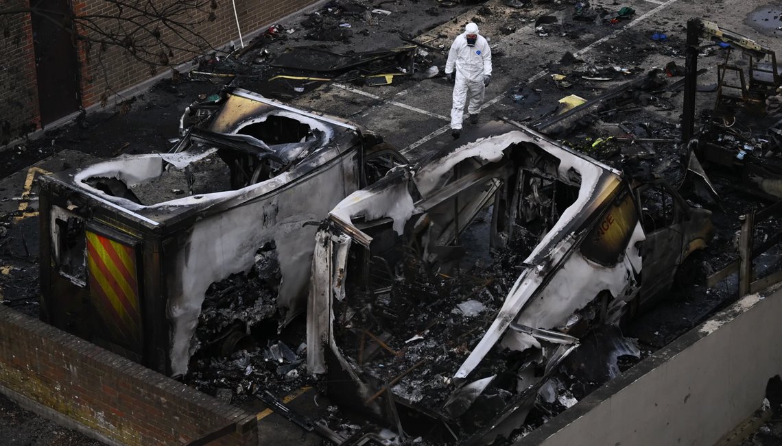 Burned Hatzola ambulances in Golders Green, London, 23 March 2026. Burned Hatzola ambulances in Golders Green, London, 23 March 2026.