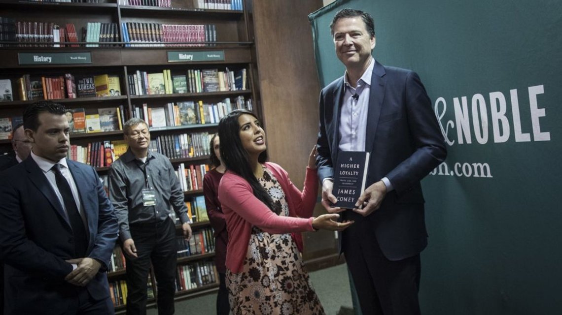 James Comey at a book signing event for A Higher Loyalty. James Comey at a book signing event for A Higher Loyalty.