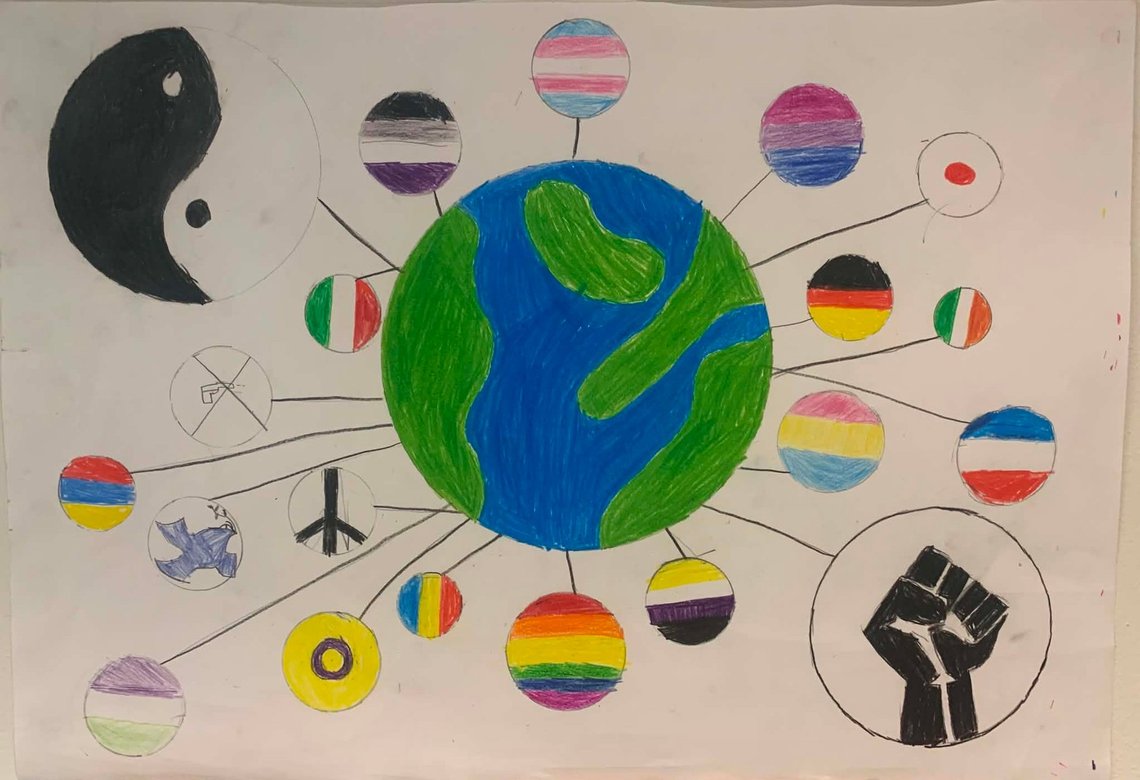 A schoolchild’s drawing on display in Lillestrøm, Norway, January 2021 — at the height of the BLM and gender ideology craze during Covid-19 lockdowns. Photo: Christian Borchsenius A schoolchild’s drawing on display in Lillestrøm, Norway, January 2021 — at the height of the BLM and gender ideology craze during Covid-19 lockdowns. Photo: Christian Borchsenius