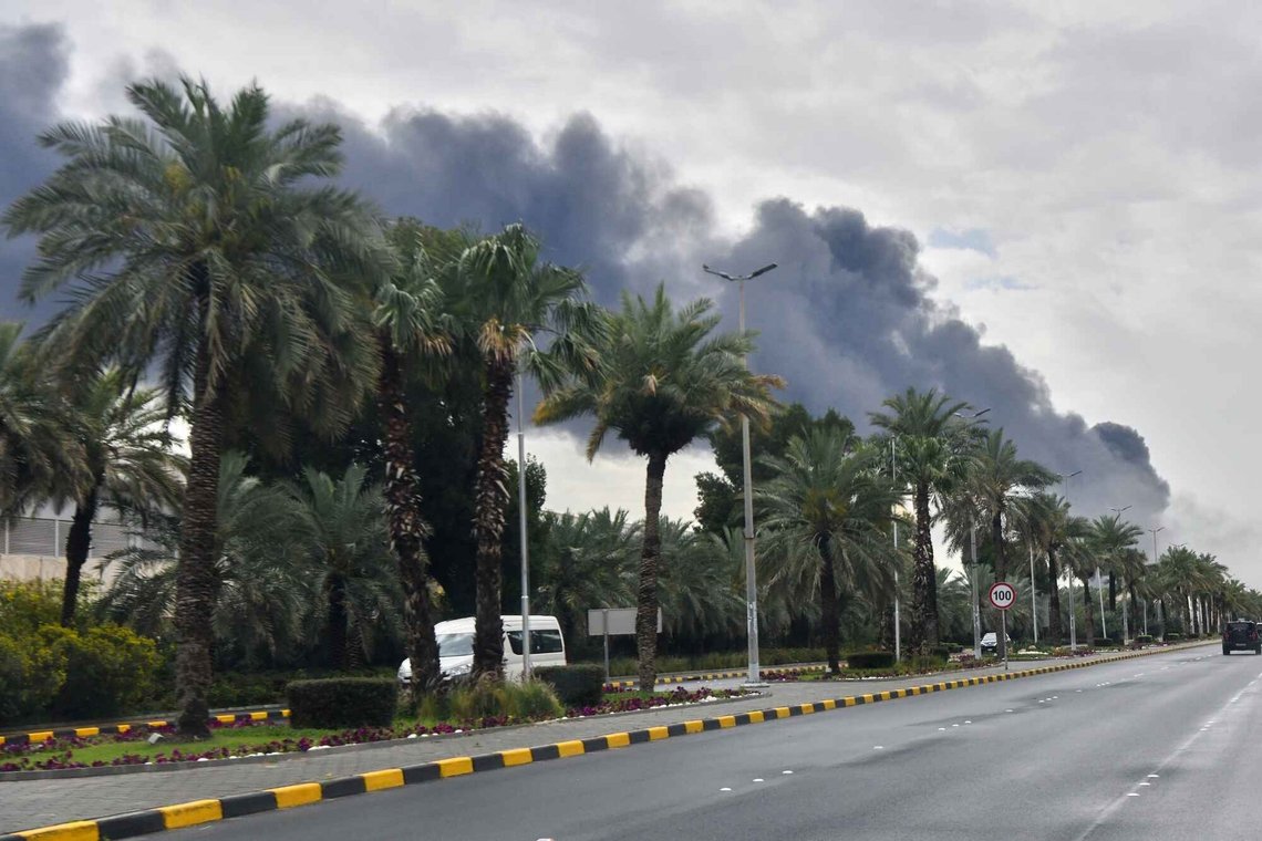 Smoke rises from Kuwait international airport after a drone strike on fuel storage in Kuwait City, Kuwait, Friday, Wednesday, March 25, 2026. Smoke rises from Kuwait international airport after a drone strike on fuel storage in Kuwait City, Kuwait, Friday, Wednesday, March 25, 2026.
