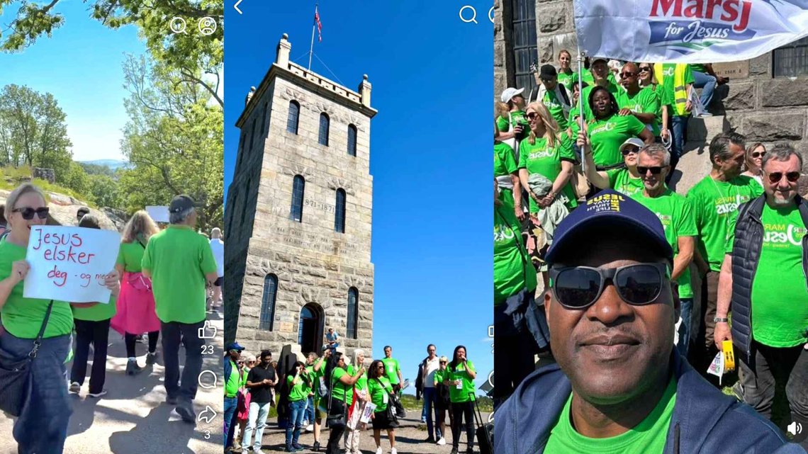 Many people took part in the Jesus March in Tønsberg on Saturday 30 May 2026. Photo: Tone Dalhaug/Joseph Akinyele via Facebook. Many people took part in the Jesus March in Tønsberg on Saturday 30 May 2026. Photo: Tone Dalhaug/Joseph Akinyele via Facebook.