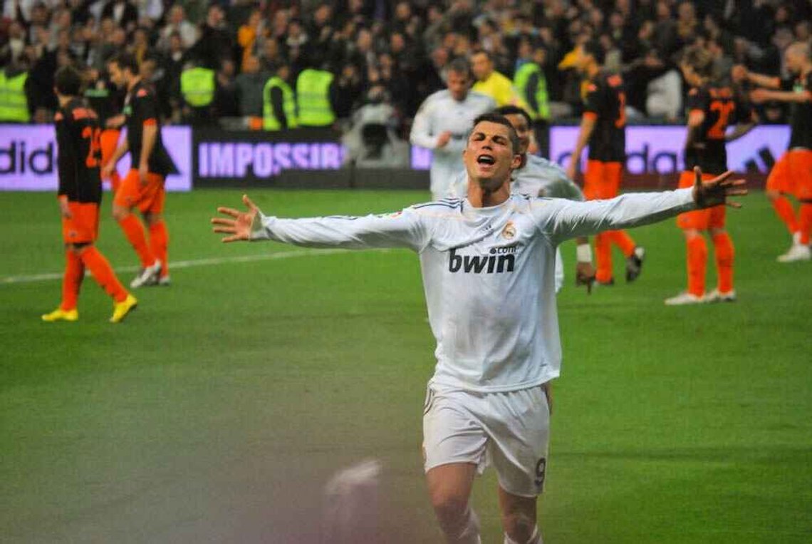 Cristiano Ronaldo is more than just Christian by name. Here he celebrates a goal by forming his body into a cross.
Photo: Alejandro Ramos / CC BY-SA 2.0 Cristiano Ronaldo is more than just Christian by name. Here he celebrates a goal by forming his body into a cross.
Photo: Alejandro Ramos / CC BY-SA 2.0