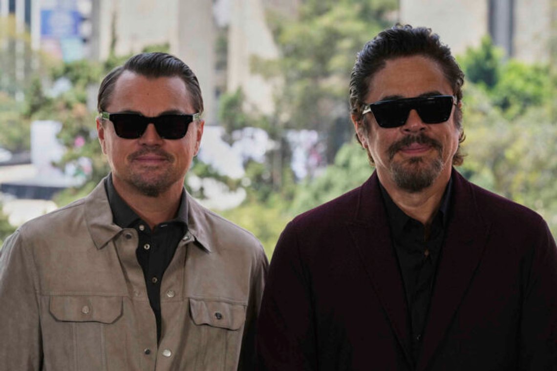 Leonardo DiCaprio, and Benicio Del Toro, pose during a photo call for the film 'One Battle After Another' in Mexico City, Thursday, Sept. 18, 2025. Leonardo DiCaprio, and Benicio Del Toro, pose during a photo call for the film 'One Battle After Another' in Mexico City, Thursday, Sept. 18, 2025.