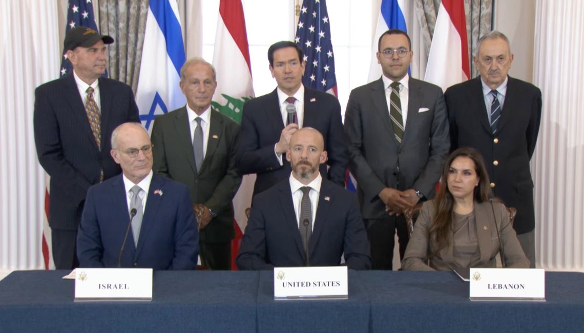 Secretary Marco Rubio participates in a Trilateral Framework Signing Ceremony, with State Department Counselor Dan Holler, Lebanese Ambassador to the United States Nada Hamadeh Moawad, and Israeli Ambassador to the United States Yechiel Leiter, between the United States, Lebanon, and Israel at the Department of State on June 26, 2026. Video still. Secretary Marco Rubio participates in a Trilateral Framework Signing Ceremony, with State Department Counselor Dan Holler, Lebanese Ambassador to the United States Nada Hamadeh Moawad, and Israeli Ambassador to the United States Yechiel Leiter, between the United States, Lebanon, and Israel at the Department of State on June 26, 2026. Video still.