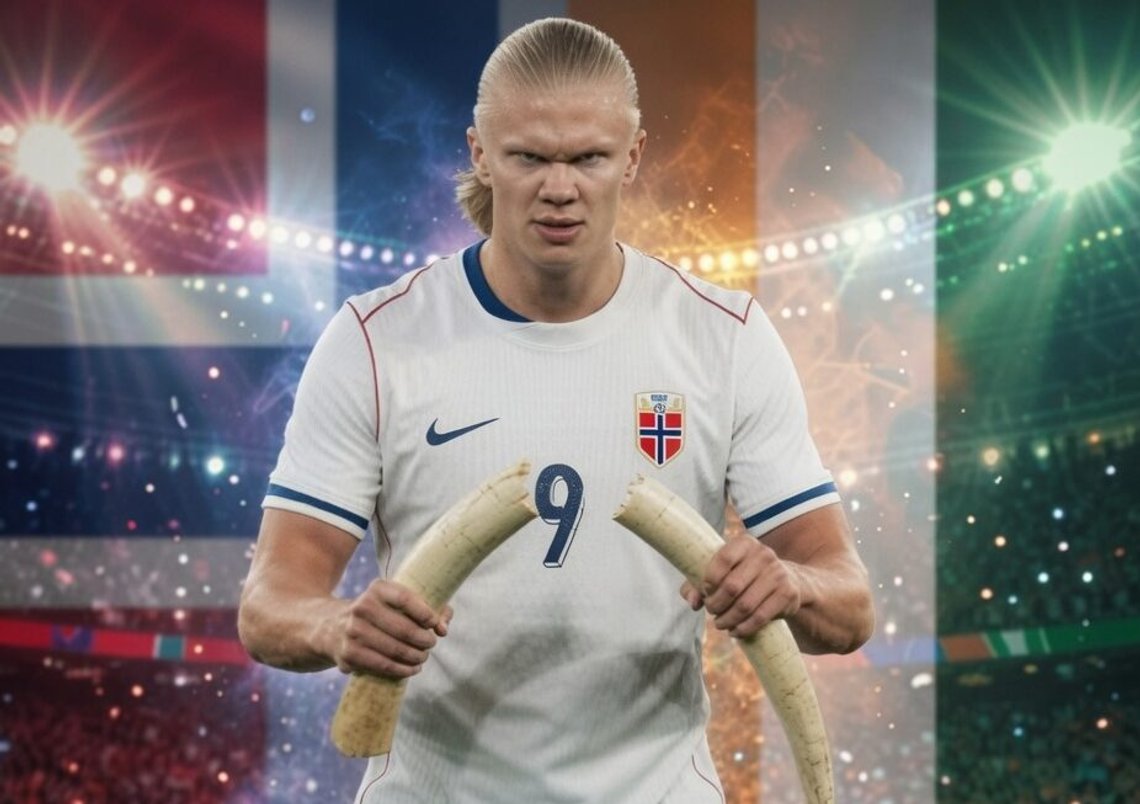 Haaland breaks Ivory Coast. Illustration (translated from the Norwegian original): Per Sørli Haaland breaks Ivory Coast. Illustration (translated from the Norwegian original): Per Sørli
